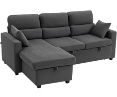 Aosom Miegamoji sofa, L formos svečių sofa 205x135x76 cm, tamsiai pilka, su daiktadėže