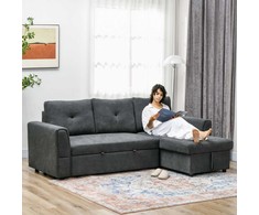 Aosom Miegamoji sofa su šezlongu, 232x141x85 cm, tamsiai pilka, su daiktadėže