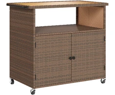 Aosom Padėklų vežimėlis 95x54x84 cm Rudas rotangas ir eukalipto mediena