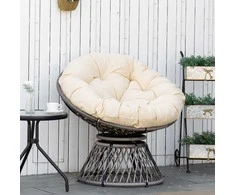 Aosom Papasan kėdė 87x97x90 cm smėlio spalvos, rotangas, metalinis rėmas