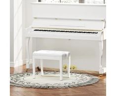 Aosom Pianino suoliukas reguliuojamo aukščio 64x35x45-55 cm baltos spalvos dirbtinė oda