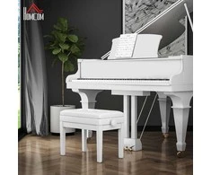 Aosom Pianino suoliukas reguliuojamu sėdimuoju, su daiktadėže, 54,5x33x48-58 cm, baltas