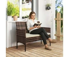 Aosom Sodo sofa 2 vietų rotangas 115x63x85 cm chaki