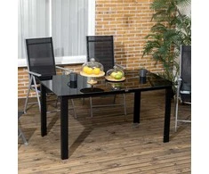 Aosom Sodo stalas 150x90x74 cm juodas stiklas atsparus oro sąlygoms