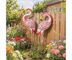 Aosom Sodo statulų rinkinys, Flamingas, 28x19x83 cm, 27x19x75 cm, raudona, metalas