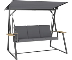 Aosom Sodo supynės 3 vietų su reguliuojamu stogeliu 222x131x175 cm pilkas metalas