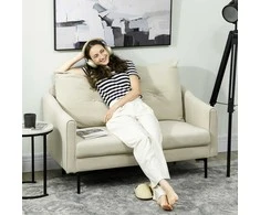 Aosom Sofa, 2 vietų, 124x73x92 cm, kreminė balta, metalas