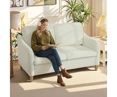 Aosom Sofa, 2 vietų, 137x69x82 cm, kreminė balta, Sherpa-fleece apmušalas