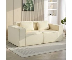Aosom Sofa, 3 vietų, 202x90x76 cm, smėlio spalvos, veliūrinis audinys