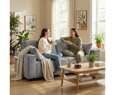 Aosom Sofa 3 vietų 218x79x91 cm Šviesiai pilka korduro audinio apmušalas