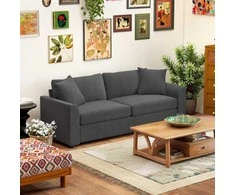 Aosom Sofa, 3 vietų su dekoratyvinėmis pagalvėlėmis, 212x80x88 cm, tamsiai pilka, kordinis audinys