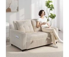 Aosom Sofa-lova, 157x190 cm, kreminė balta, veliūro audinys