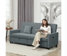 Aosom Sofa-lova reguliuojama 3 vietų su ištraukiama lova 196x90x89 cm pilkos spalvos aksomas