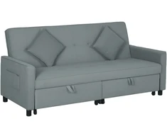 Aosom Sofa-lova reguliuojama 3 vietų su ištraukiama lova 196x90x89 cm pilkos spalvos aksomas