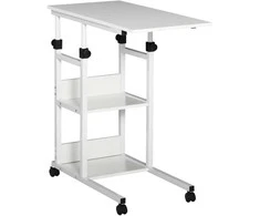 Aosom Šoninis staliukas, 80x40x72-82 cm, balta, metalinis rėmas