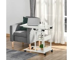 Aosom Šoninis staliukas, 80x40x72-82 cm, balta, metalinis rėmas