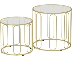 Aosom Stiklo stalų rinkinys 50x50 cm 40x40 cm auksinės spalvos metalas