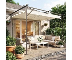 Aosom Stoginė terasai, Pergola, 396x297x225 cm, Kreminė balta, Reguliuojamas stogas