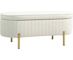 Aosom Suoliukas su sulankstomu dangčiu ir daiktadėže 108x44x43,5 cm, balta medžiaga ir metalas