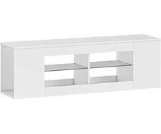 Aosom TV staliukas, 140x35x42,5 cm, balta, medžio drožlių plokštė ir stiklas