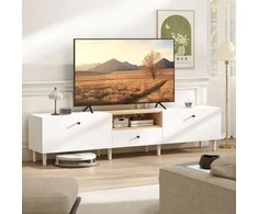 Aosom TV staliukas, 200x35x45 cm, balta, medžio drožlių plokštė