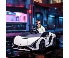 Aosom Vaikiška paspiriama mašina Lamborghini SIAN 108x62x40 cm balta, metalas