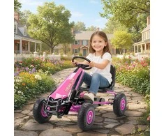 Aosom Vaikiškas pedalinis kartingas, 110x61x62 cm, rožinis, plastikas