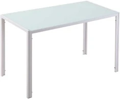 Aosom Valgomasis stalas, 120x60x75 cm, balta, stiklas ir metalas