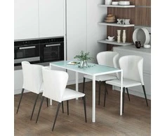 Aosom Valgomasis stalas, 120x60x75 cm, balta, stiklas ir metalas