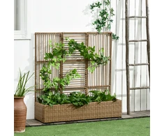Aosom Vazonas su treliažu 103x103x29 cm smėlio spalvos poliratano