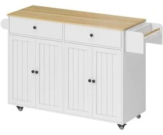 Aosom Virtuvės sala, 147x43x89 cm, balta, MDF