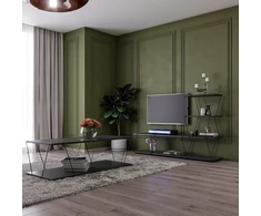 TV staliukas Asir Televizoriaus stovas, Basak, 150x93x30 cm, antracitasKavos stalas, Basak, 120x30x50 cm, antracitas.