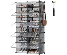 Songmics Batų lentyna su 10 skyrių, 32x83x156 cm, šviesiai pilka