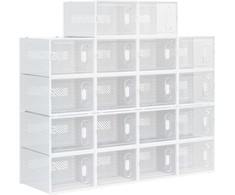 HOMCOM 18 batų dėžių rinkinys, batų organizatorius su magnetinėmis durelėmis, batų dėžė su dangčiu, plastikinė batų laikymo dėžė, skirta batams iki 45 dydžio, skaidri+balta