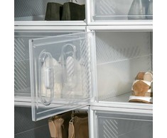 HOMCOM 18 dalių batų dėžučių rinkinys, batų organizatorius su magnetinėmis durelėmis, batų dėžutė su dangteliu, batų laikymo dėžė iš plastiko, skirta batams iki 45 dydžio, skaidri ir balta