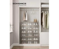 Songmics 18 sulankstomų ir sukraunamų skaidrių avižinės smėlio spalvos batų dėžių rinkinys