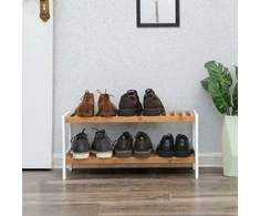 Songmics 2 lygių bambukinė batų lentyna, baltos ir natūralios spalvos