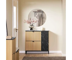 Batų spintelė, SoBuy FSR203-N, 90x24x88 cm, Juoda ir Šviesi Mediena