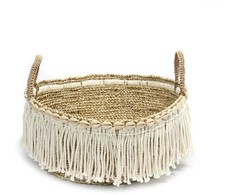 Bazaar Krepšys, Boho Fringe, 0,4x0,4x0,17 m, Natūraliai balta
