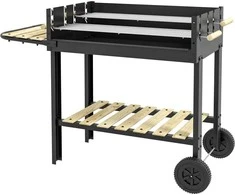 Outsunny Medžio anglių kepsninė, BBQ kempingo kepsninė su dviem grotelėmis, lentyna, rankena, metalinė, juoda, 113x53.5x82.5cm