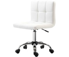HOMCOM biuro kėdė, ergonomiška rašomojo stalo kėdė be porankių, reguliuojamo aukščio pasukama kėdė, kompiuterinė kėdė biurui, darbo kambariui, dirbtinė oda, balta