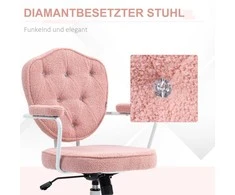 "HOMCOM" biuro kėdė, ergonomiška darbo kėdė su supimo funkcija, sagomis aptrauktas užvalkalas, reguliuojamo aukščio kompiuterio kėdė su pasukimo funkcija, skirta namų biurui, meškiukas iš vilnos, rožinės spalvos