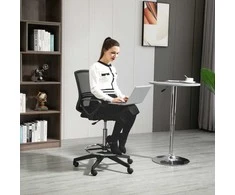 "Vinsetto" darbo kėdė Ergonomiška sukamoji kėdė, biuro kėdė, reguliuojamo aukščio stovėjimo pagalbinė priemonė, atrama kojoms, metalinė, juoda, 59,5x60x102,5-126 cm