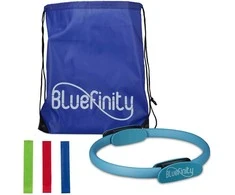 Bluefinity Pilates žiedas su juostomis, 39x37x5.5 cm, mėlynas