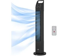 HOMCOM bokštinis ventiliatorius, pastatomas ventiliatorius su 3 režimais, nuotolinio valdymo pulteliu, 50W ventiliatorius su 4H laikmačiu, 75° svyravimu, miegamajam, juodas