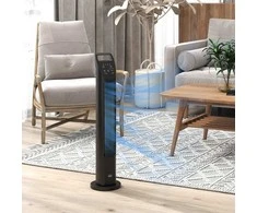 HOMCOM bokštinis ventiliatorius, pastatomas ventiliatorius su 3 režimais, nuotolinio valdymo pulteliu, 50W ventiliatorius su 4H laikmačiu, 75° svyravimu, miegamajam, juodas