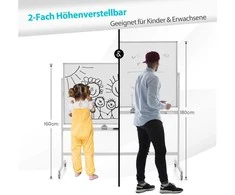 Promotions Dvipusė magnetinė baltoji lenta, 126x53,5x160-180 cm, Balta