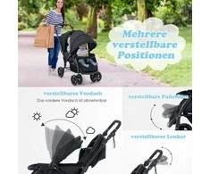 Promotions Dvynukų vežimėlis, sulankstomas brolių ir seserų vežimėlis su reguliuojama atlošu ir stogeliu, pilkas