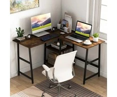 Promotions Rašomasis stalas, L formos kampinis stalas su lizdais ir USB prievadais, 120x120x75 cm, Juodas