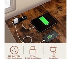 Promotions Rašomasis stalas, L formos kampinis stalas su lizdais ir USB prievadais, 120x120x75 cm, Juodas